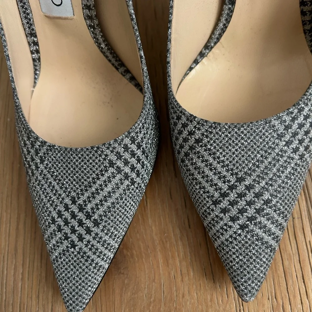 Jimmy Choo metallic houndstooth pattern pointed toe heel with 4 inch heels. - Picture 2 of 6